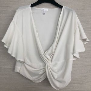 LEITH white frilly crop top blouse for layering